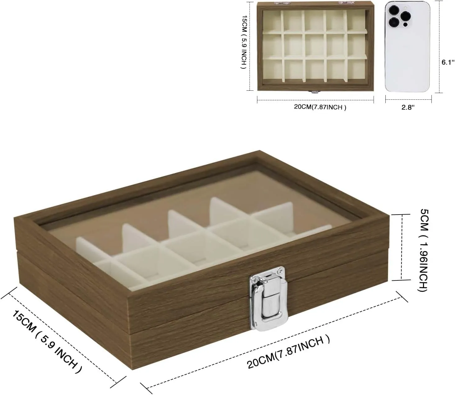 Stratalife Jewelry Organizer Box with 15 Detachable Slots Earring Holder for Women & Girls Velvet Lined Earring Storage Case Compact Jewelry Box for Earrings Rings and Charms Wood Beige