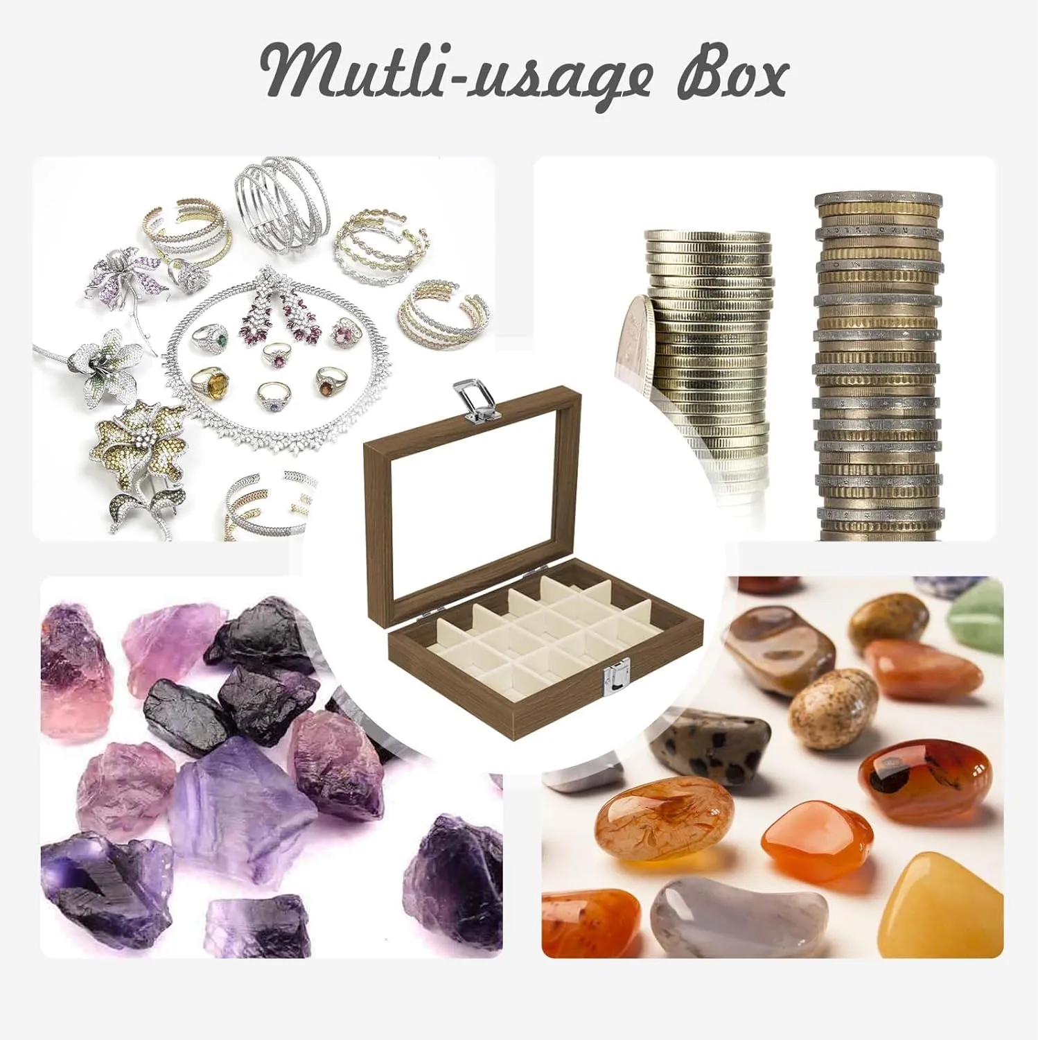 Stratalife Jewelry Organizer Box with 15 Detachable Slots Earring Holder for Women & Girls Velvet Lined Earring Storage Case Compact Jewelry Box for Earrings Rings and Charms Wood Beige