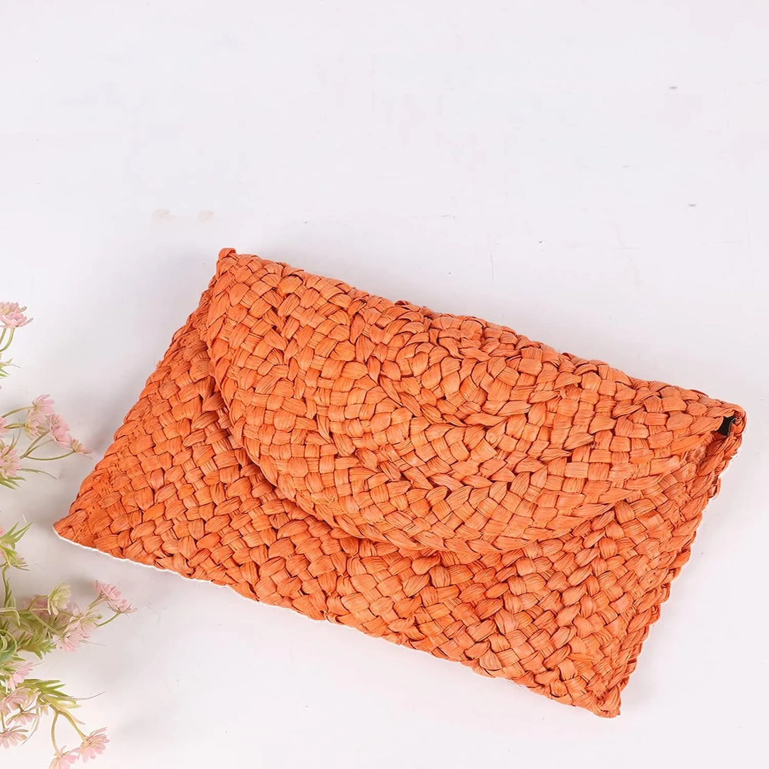 Straw Clutch Purses for Women Woven Straw Beach Handbag Envelope Rattan Clutch for Summer
