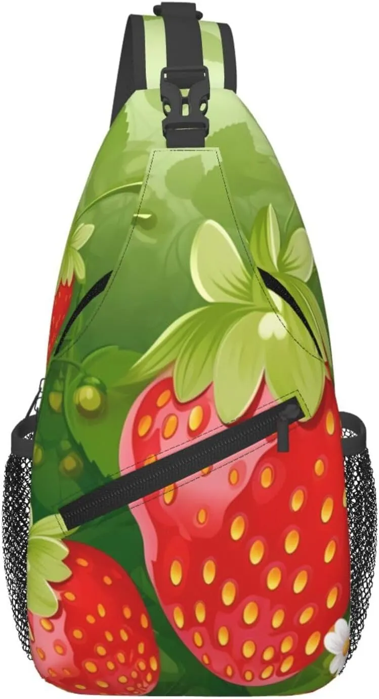 Strawberry and flower Sling Backpack Cross Chest Bag Travel Crossbody Bags for Men Women Fashion Daypack