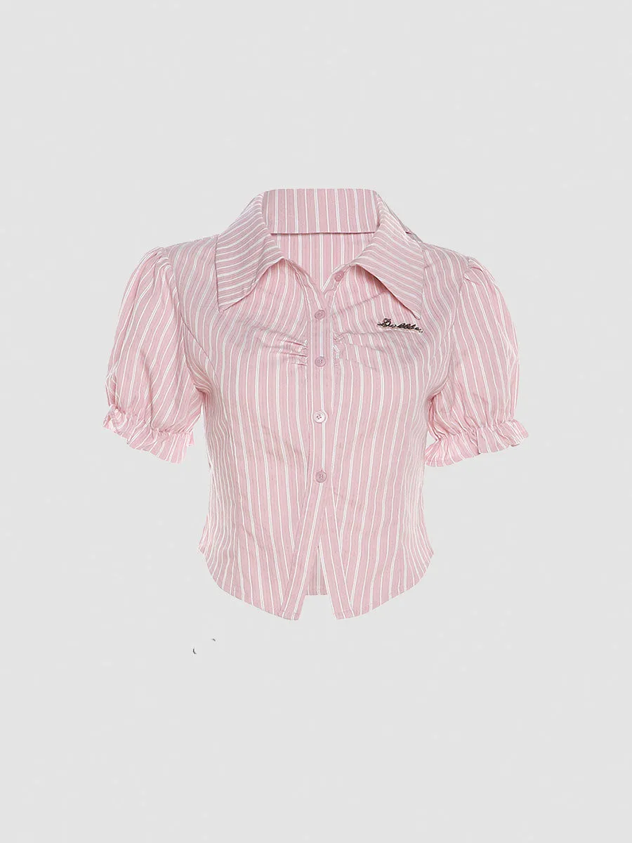 Striped Slim Fit Shirt Crop Top