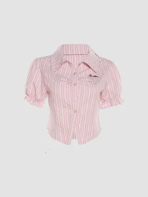 Striped Slim Fit Shirt Crop Top