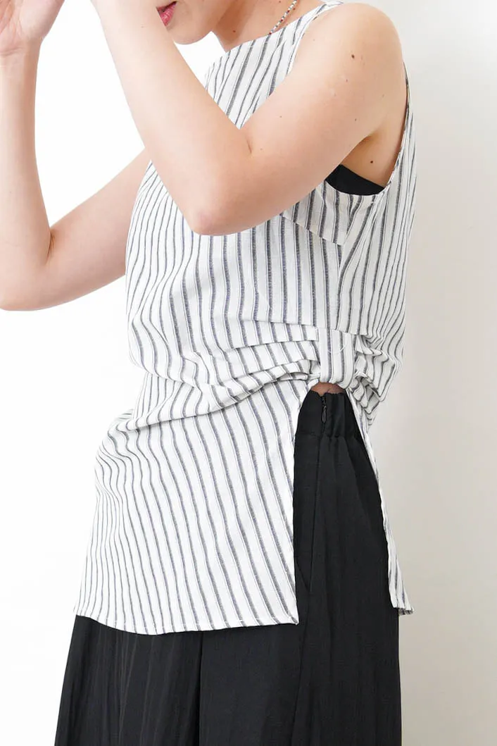 Stripes vest in ribbon gather split hem