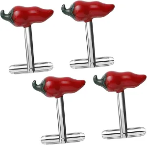 Stylish Chili Pepper Cufflinks 4pcs Button Covers Shirt Cufflinks Cover for Men's Formal Events