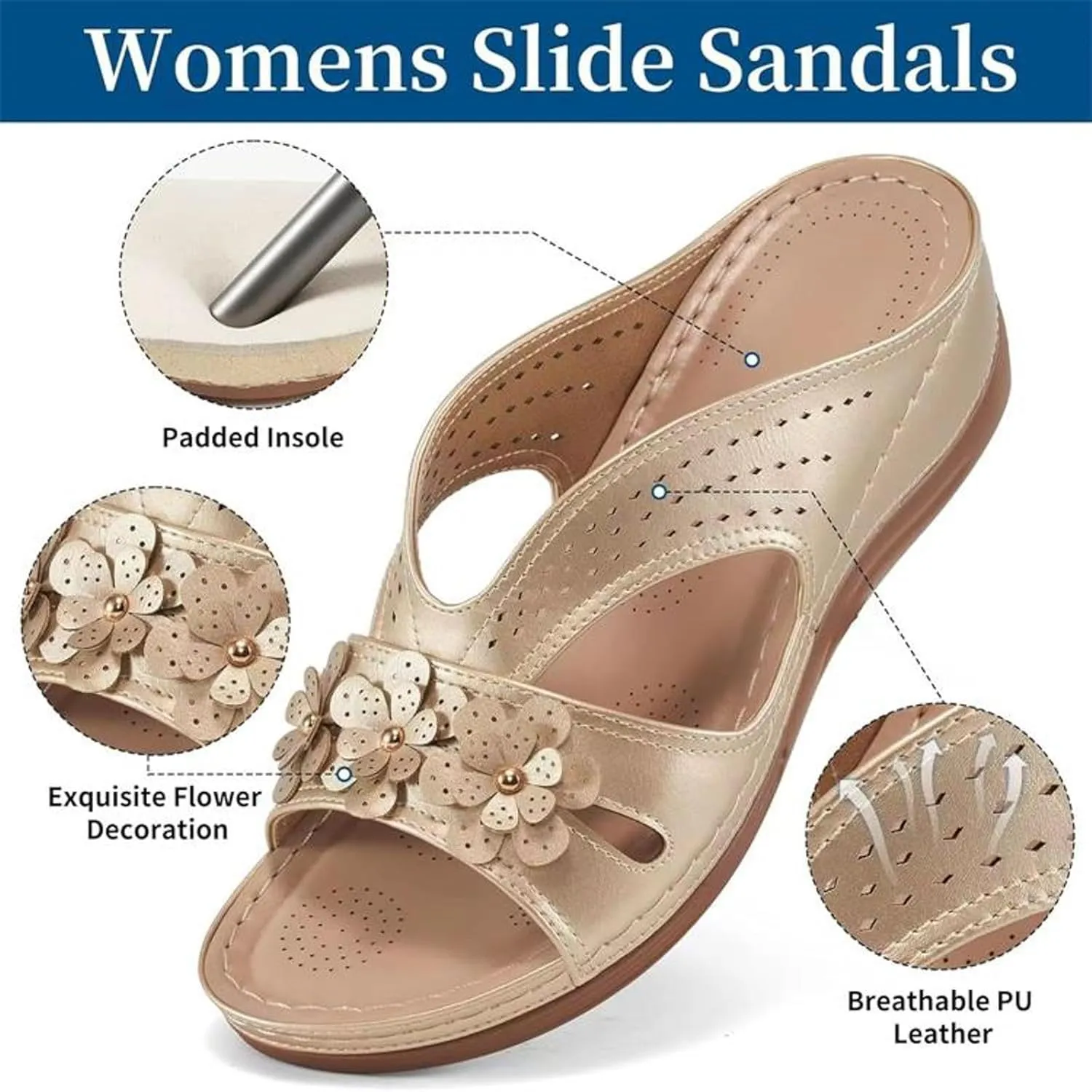 SuanlaTDS Orthopedic Sandals for Women 2025 Dressy Summer Comfortable Wedge Orthotic Walking Slippers with Arch Support Outdoor Flat Slip-on Beach Travel Boho Platform Low Heel Slide Sandal