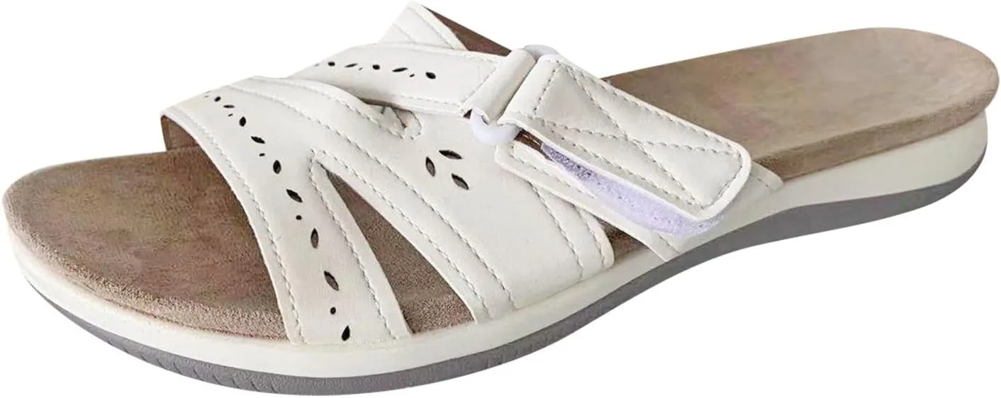 SuanlaTDS Orthopedic Sandals for Women 2025 Summer Dressy Platform Slip-on Slides Crisscross Adjustable Open Toe Arch Support Thick Sole Low Wedges Slippers Beach Comfortable Outdoor Shoes