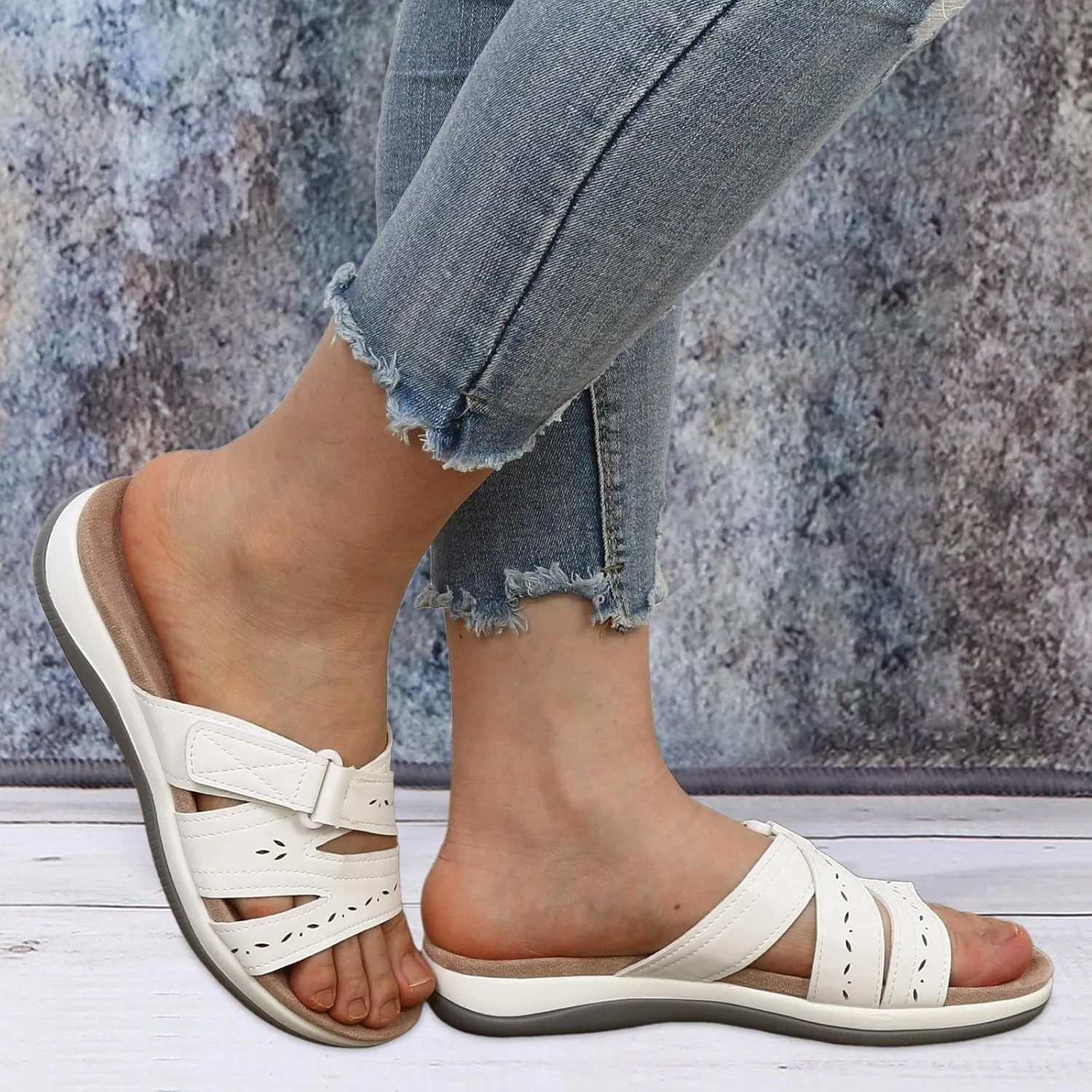 SuanlaTDS Orthopedic Sandals for Women 2025 Summer Dressy Platform Slip-on Slides Crisscross Adjustable Open Toe Arch Support Thick Sole Low Wedges Slippers Beach Comfortable Outdoor Shoes