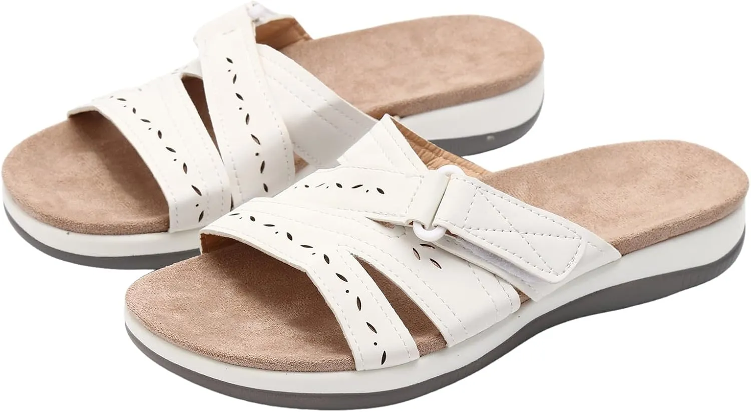 SuanlaTDS Orthopedic Sandals for Women 2025 Summer Dressy Platform Slip-on Slides Crisscross Adjustable Open Toe Arch Support Thick Sole Low Wedges Slippers Beach Comfortable Outdoor Shoes