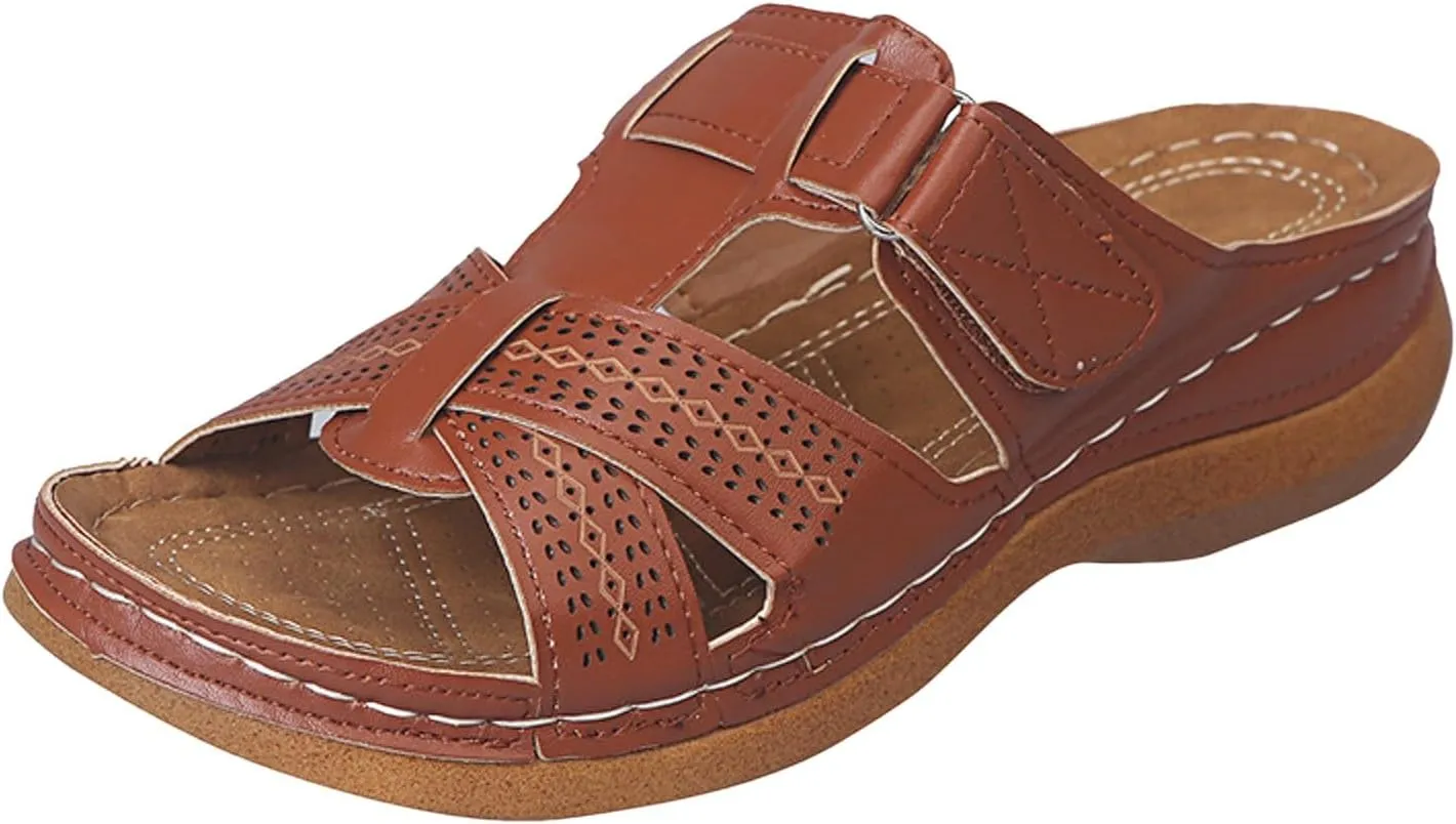 SuanlaTDS Orthopedic Sandals for Women Wedge Summer Dressy Comfortable Arch Support Slip On Platform Beach Walking Shoes 2025 Outdoor Open Toe Low Heels Boho Party Slide Sandal Slippers