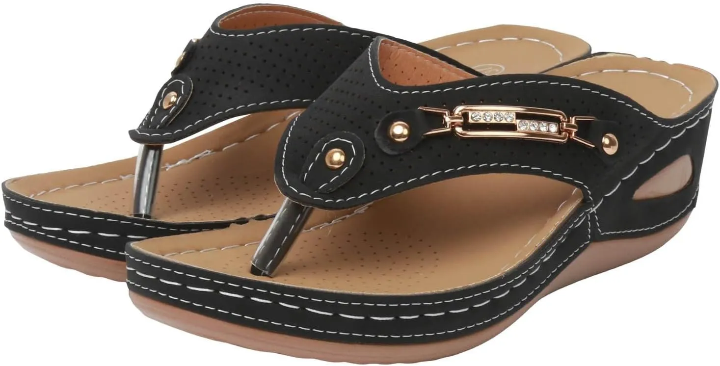 SuanlaTDS Orthopedic Sandals for Women, Women Summer Comfortable Wedge Flip Flops with Arch Support Platform Wide Width Open Toe Slip On Slide Sandals Outdoor Beach Walking Shoes