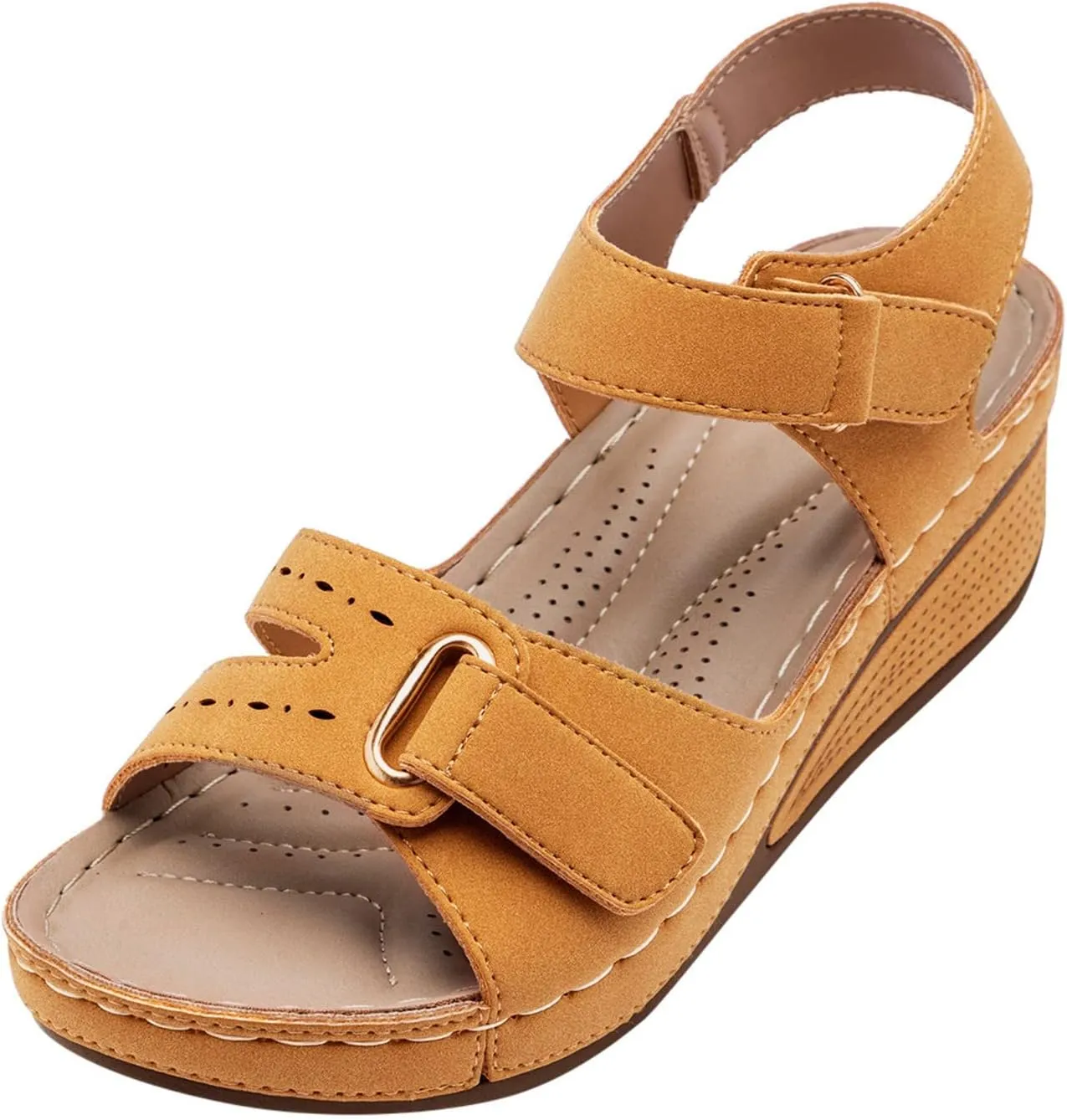 SuanlaTDS Orthopedic Wedge Sandals for Women 2025 Open Toe Adjustable Ankle Strap Platform Casual Daily Wear Work Shoes Low Heel Wedges Dressy Summer Beach Dress Comfortable Outdoor Sandal