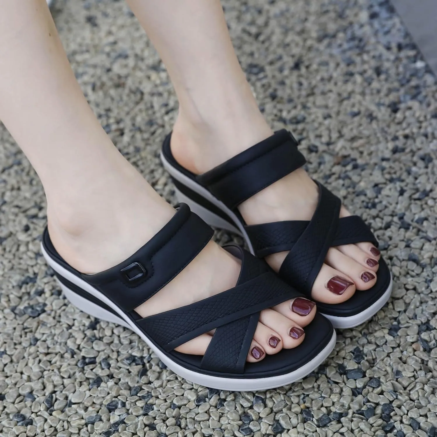 SuanlaTDS Orthopedic Wedge Sandals for Women Comfortable Arch Support Crosscross Open Toe Platform Slip On Slides 2025 Dressy Summer High Heels Wedges Slide Sandal Outdoor Beach Shoes