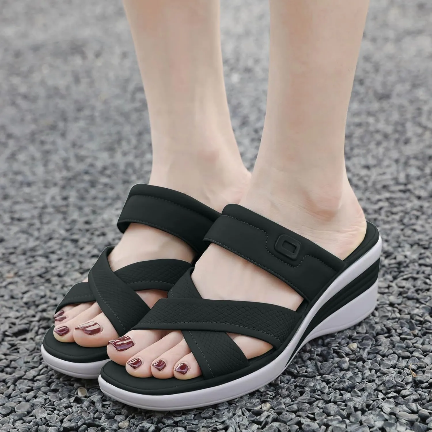 SuanlaTDS Orthopedic Wedge Sandals for Women Comfortable Arch Support Crosscross Open Toe Platform Slip On Slides 2025 Dressy Summer High Heels Wedges Slide Sandal Outdoor Beach Shoes