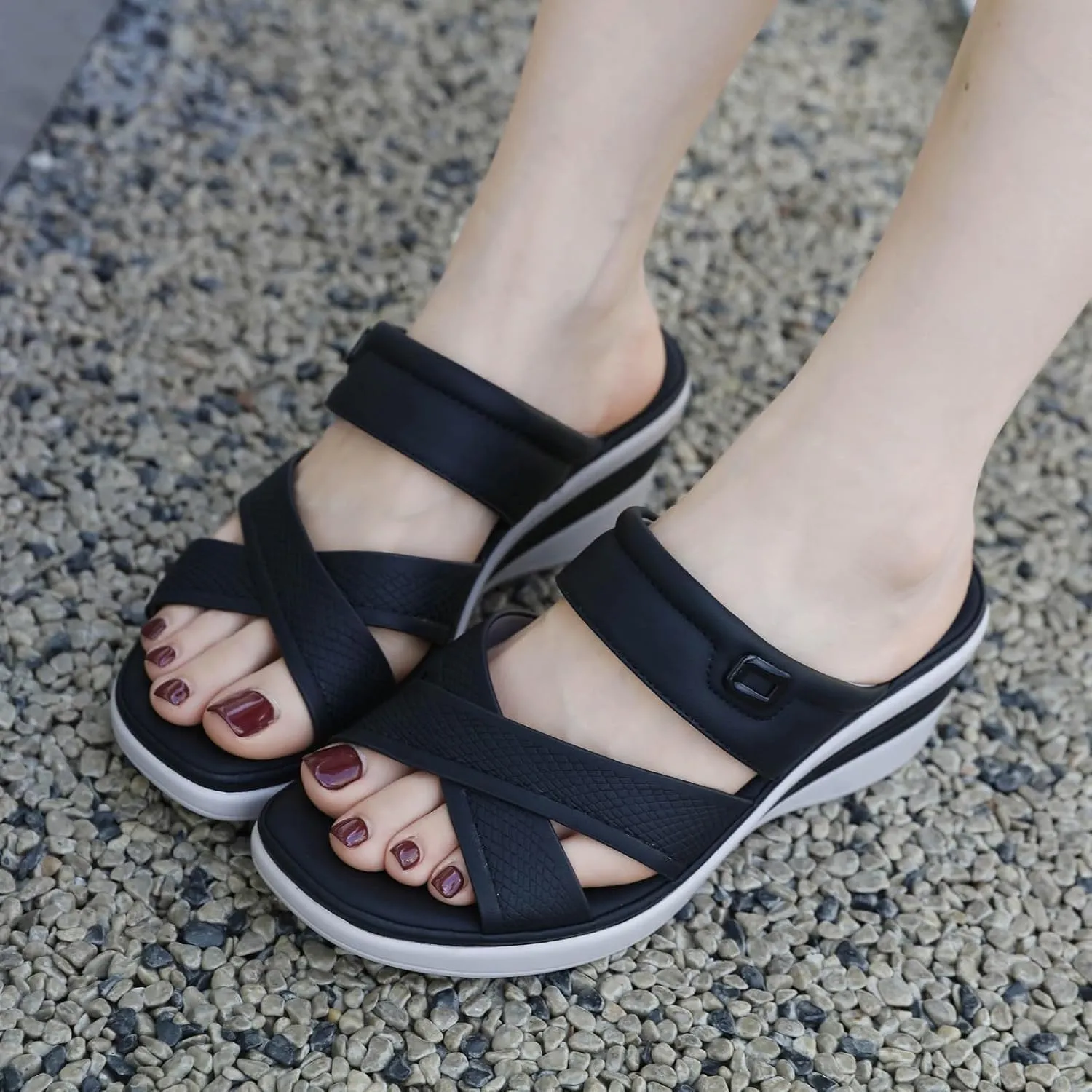 SuanlaTDS Orthopedic Wedge Sandals for Women Comfortable Arch Support Crosscross Open Toe Platform Slip On Slides 2025 Dressy Summer High Heels Wedges Slide Sandal Outdoor Beach Shoes