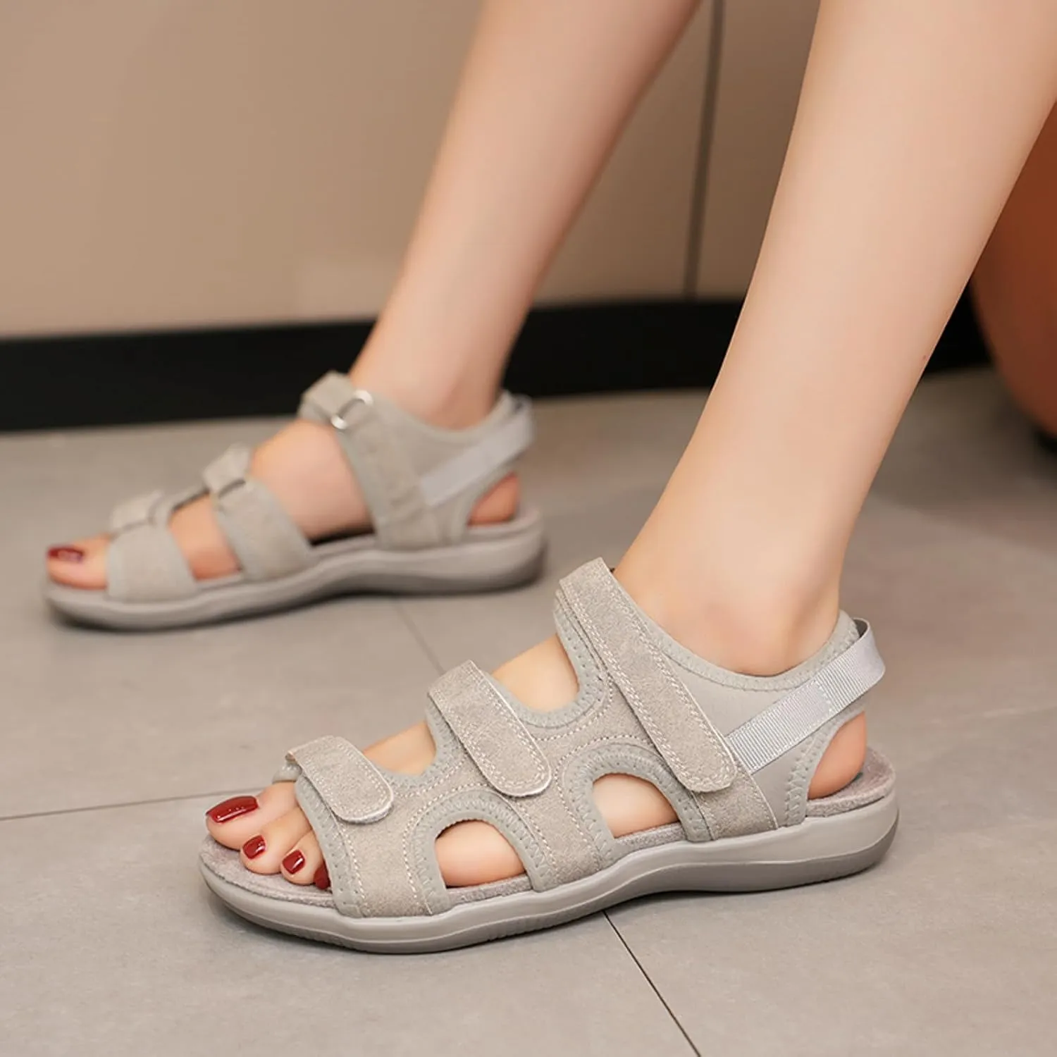 SuanlaTDS Orthopedic Wedge Sandals for Women Summer Dressy Walking Shoes Comfortable Low Heels Platform Arch Support Adjustable Strap Open Toe Thick Sole Sports Hiking Sandal