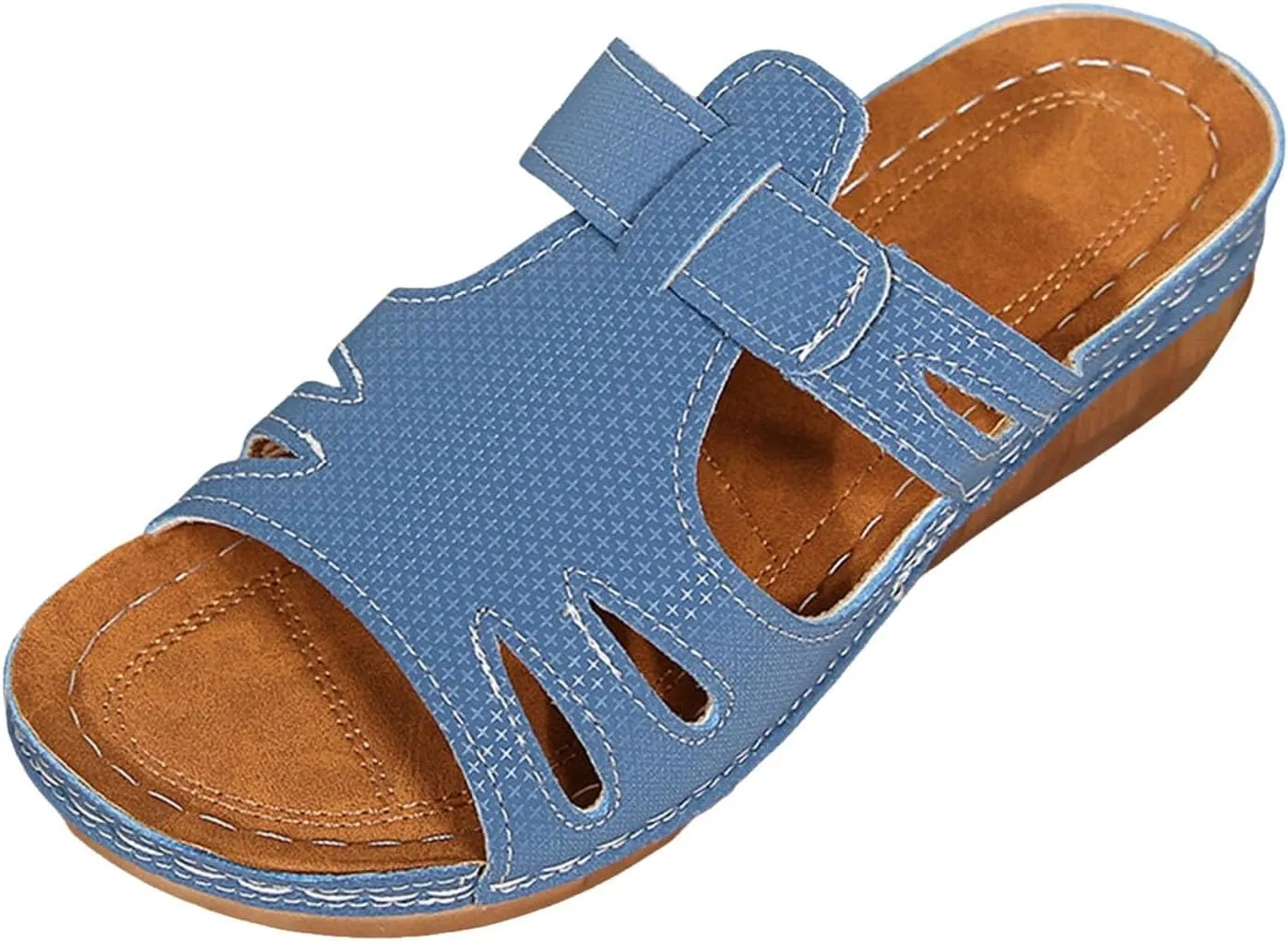 SuanlaTDS Platform Sandals for Women Wedge Comfortable Orthopedic Shoes Dressy Summer Casual Outdoor Walking Flat Slip On Open Toe Wedges Low Heels Slide Sandals with Arch Support