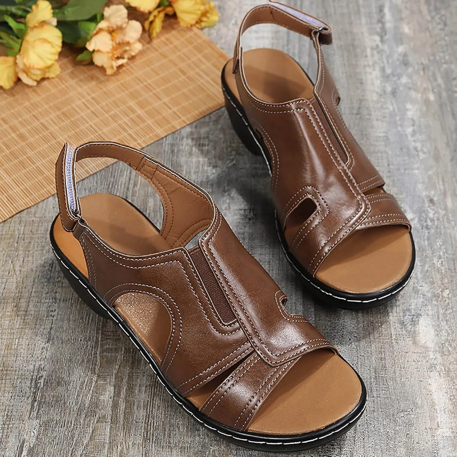 SuanlaTDS Summer Sandals for Women 2025 Open Toe Low Block Heels Adjustable Ankle Strap Comfortable Casual Backless Outdoor Beach Dressy Party Wedge Sandal for Daily Work