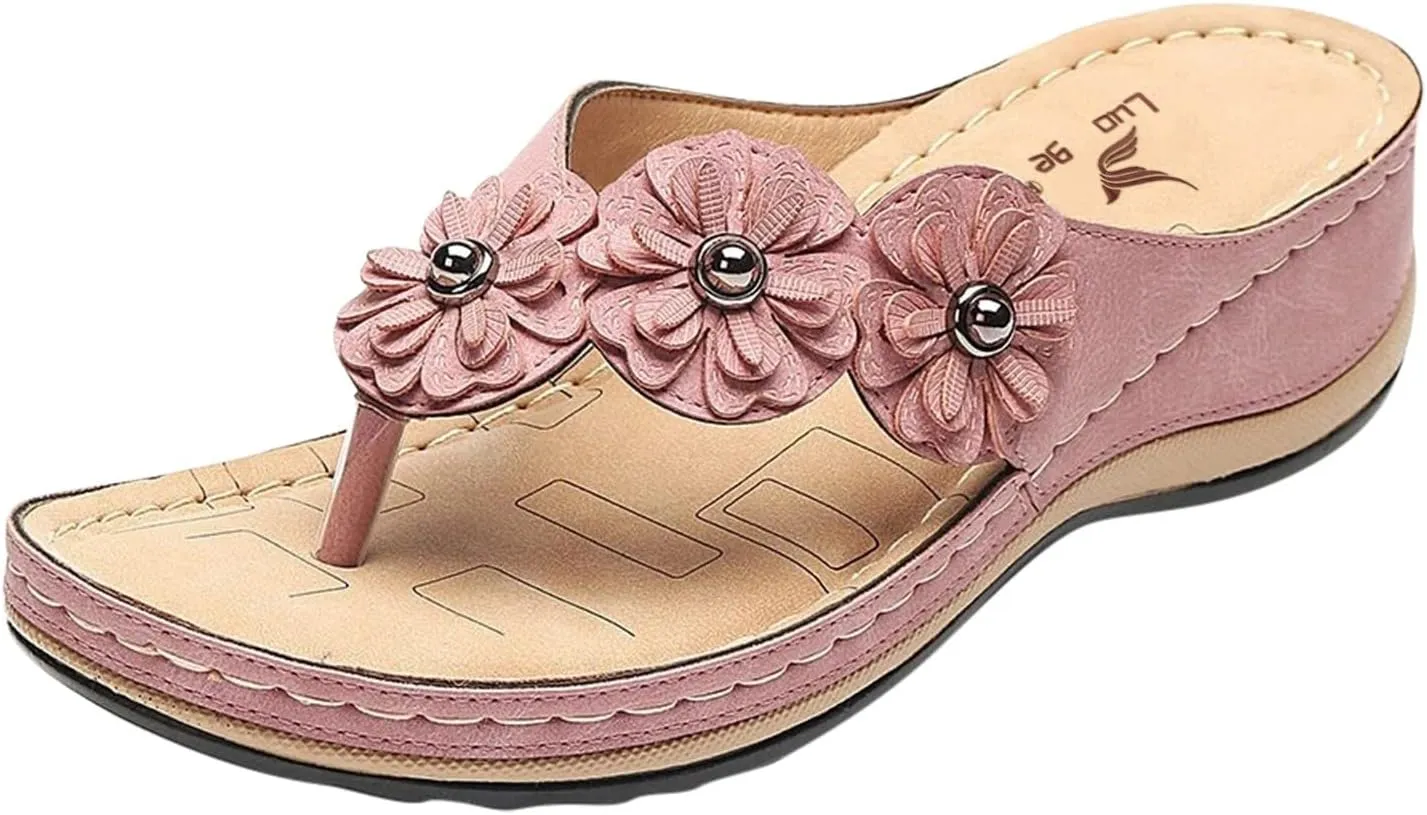 SuanlaTDS Wedge Sandals for Women Comfortable Platform Slip On Arch Support Flip Flops Orthopedic Sandals Beach Shoes Open Toe Athletic Thong Slippers Low Heels Wedges Walking Shoes
