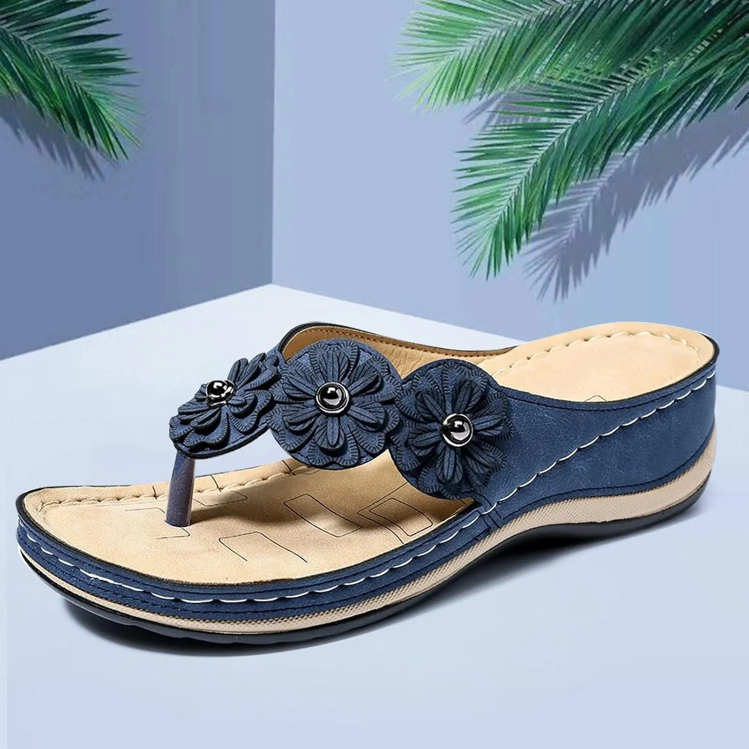 SuanlaTDS Wedge Sandals for Women Comfortable Platform Slip On Arch Support Flip Flops Orthopedic Sandals Beach Shoes Open Toe Athletic Thong Slippers Low Heels Wedges Walking Shoes