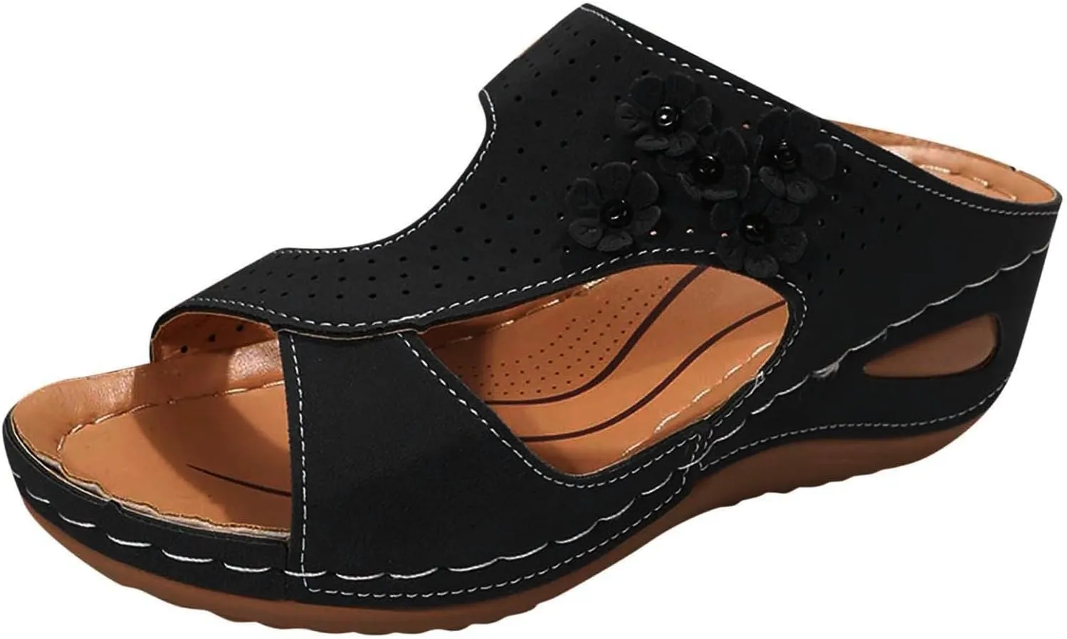 SuanlaTDS Wedge Sandals for Women Dressy Comfortable Summer Platform Slip On Slides Orthopedic Sandals with Arch Support Casual Beach Walking Shoes Open Toe Mid Heels Wedges Sandals