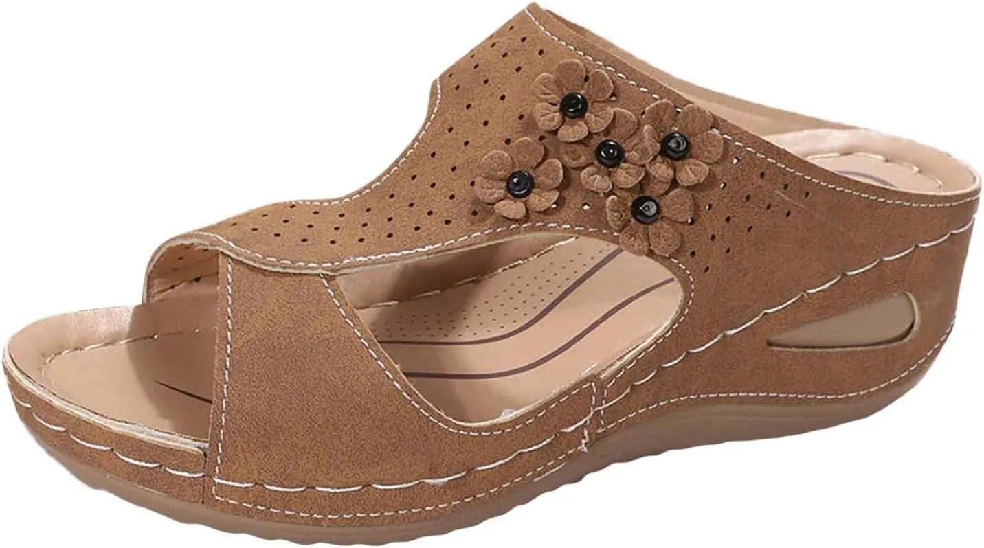 SuanlaTDS Wedge Sandals for Women Dressy Comfortable Summer Platform Slip On Slides Orthopedic Sandals with Arch Support Casual Beach Walking Shoes Open Toe Mid Heels Wedges Sandals