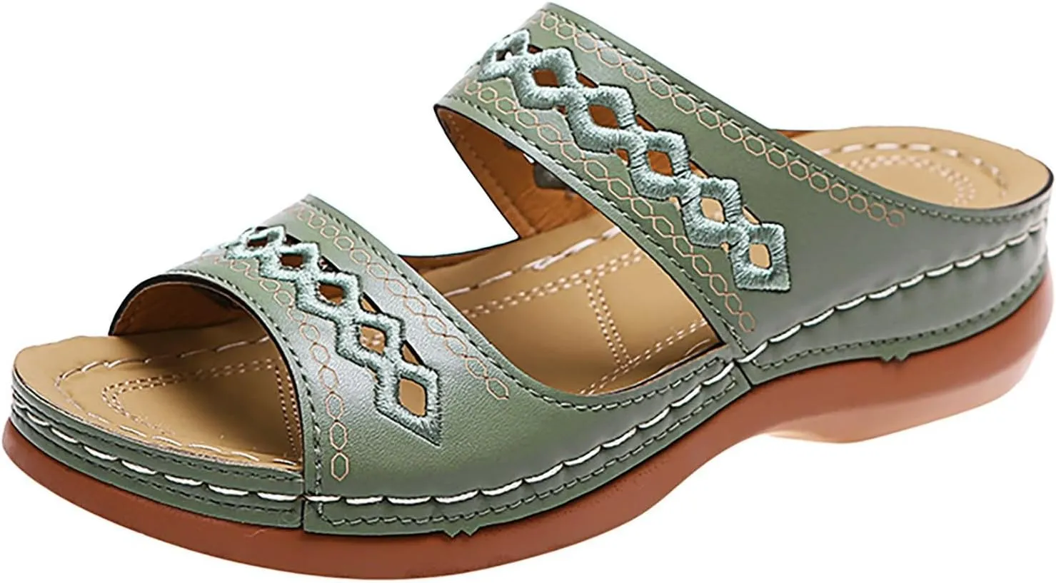 SuanlaTDS Womens Platform Sandals Comfortable Open Toe Slip on Wedges Slides Orthopedic Sandals with Arch Support Soft Sole Casual Summer Beach Low Heels Wedge Walking Sandals