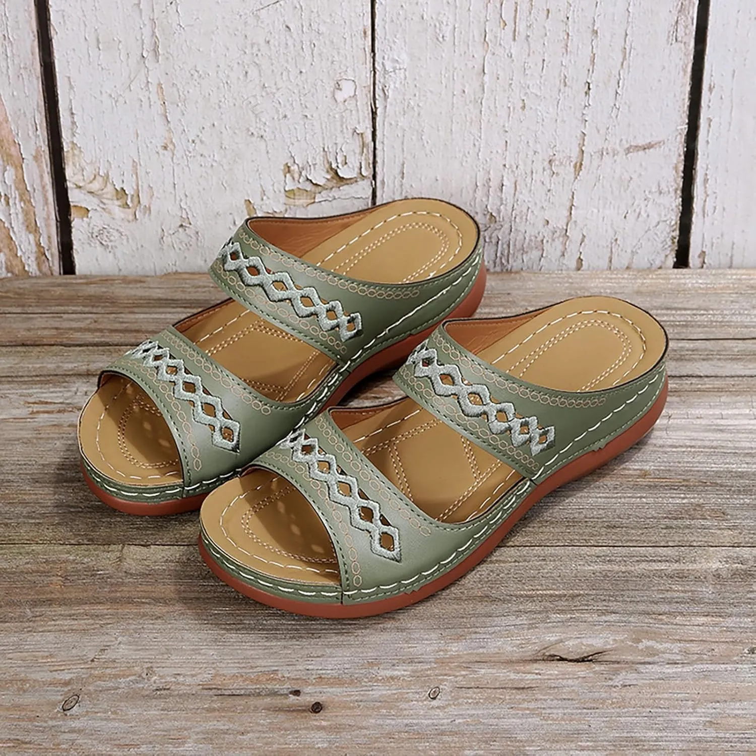 SuanlaTDS Womens Platform Sandals Comfortable Open Toe Slip on Wedges Slides Orthopedic Sandals with Arch Support Soft Sole Casual Summer Beach Low Heels Wedge Walking Sandals