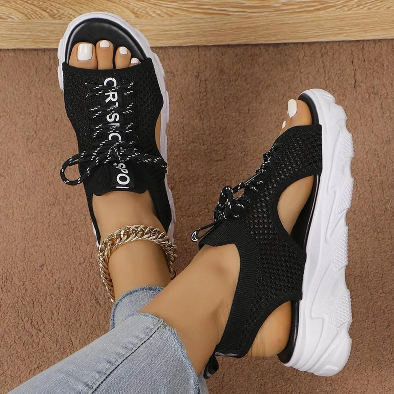 SuanlaTDS Women's Platform Sandals Wedge 2025 Summer Comfortable Casual Dressy Orthopedic Lace Up Open Toe Arch Support Low Wedges Beach Outdoor Walking Shoes Thick Sole Wedges Sandal