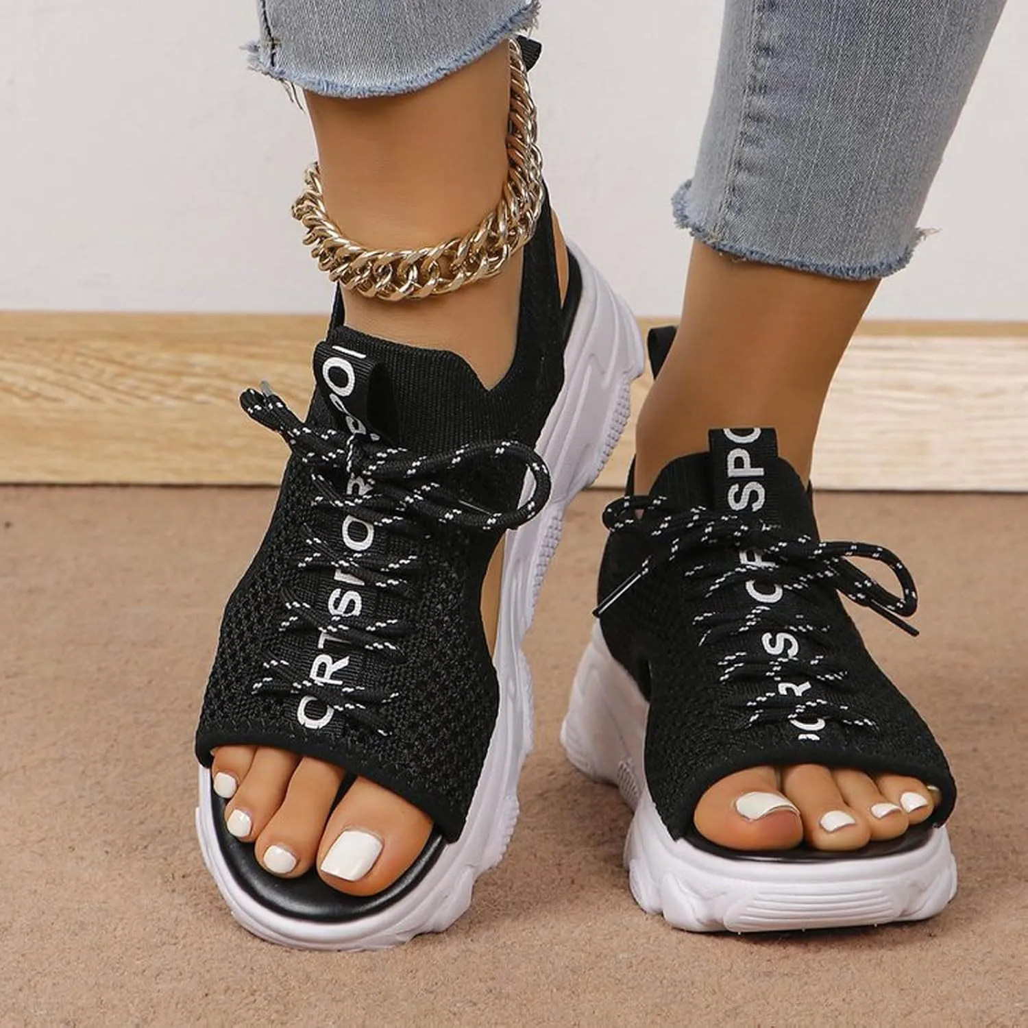 SuanlaTDS Women's Platform Sandals Wedge 2025 Summer Comfortable Casual Dressy Orthopedic Lace Up Open Toe Arch Support Low Wedges Beach Outdoor Walking Shoes Thick Sole Wedges Sandal