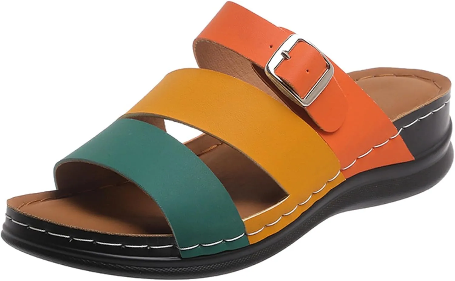 SuanlaTDS Womens Sandals Comfortable Dressy Wedge Platform Slip On Low Heels Orthopedic Sandals with Arch Support Summer Beach Casual Open Toe Wedges Flat Slide Sandals Outdoor Shoes