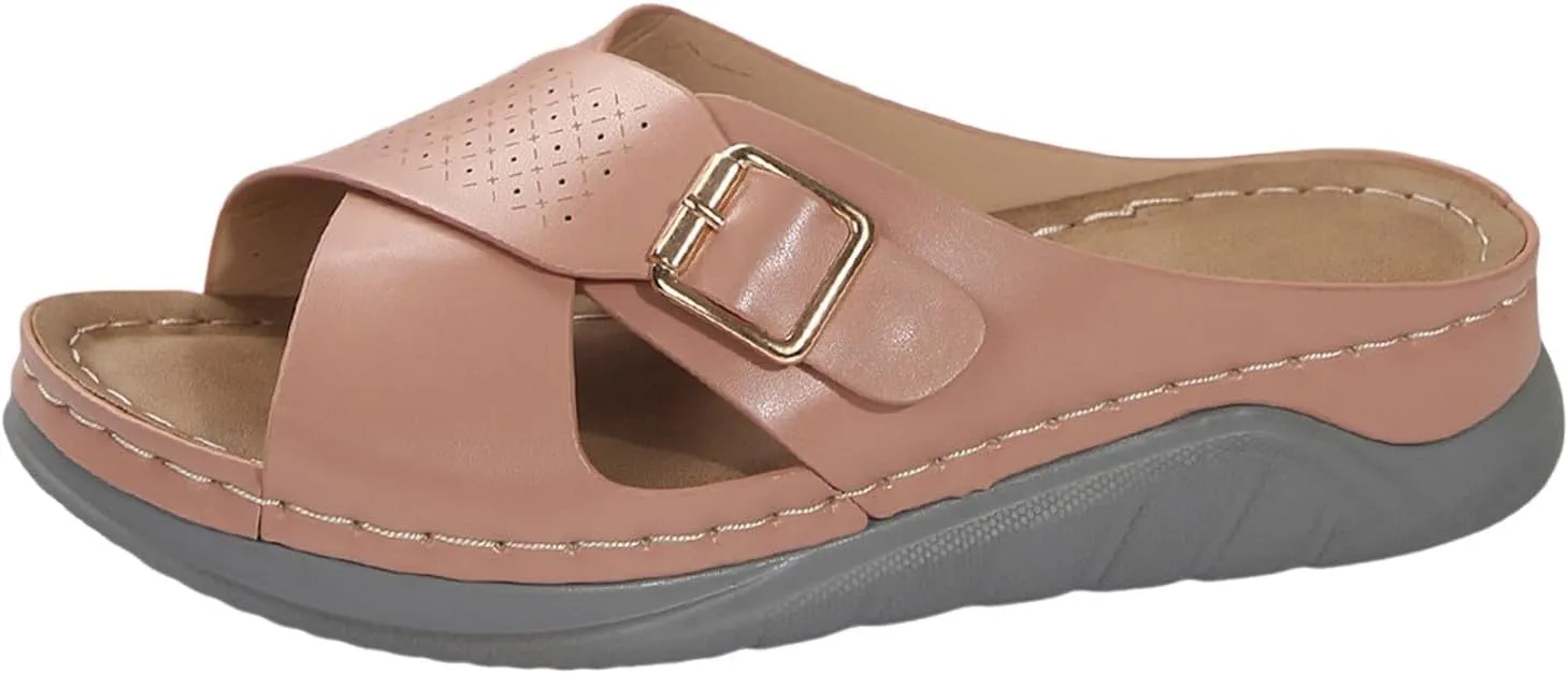 SuanlaTDS Womens Sandals Platform Wedge Summer Beach Comfortable Walking Shoes with Arch Support Open Toe Low Heels Wedges Slip On Slide Sandals Casual Outdoor Orthopedic Sandals Slippers