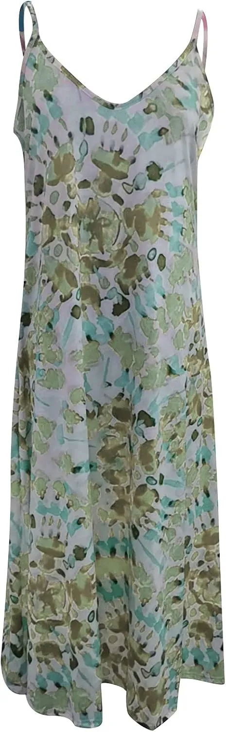 Summer Boho Dresses for Women 2024 Floral Print V Neck Sleeveless Maxi Dress Slim Casual Halter Flowy Beach Vacation Sundress