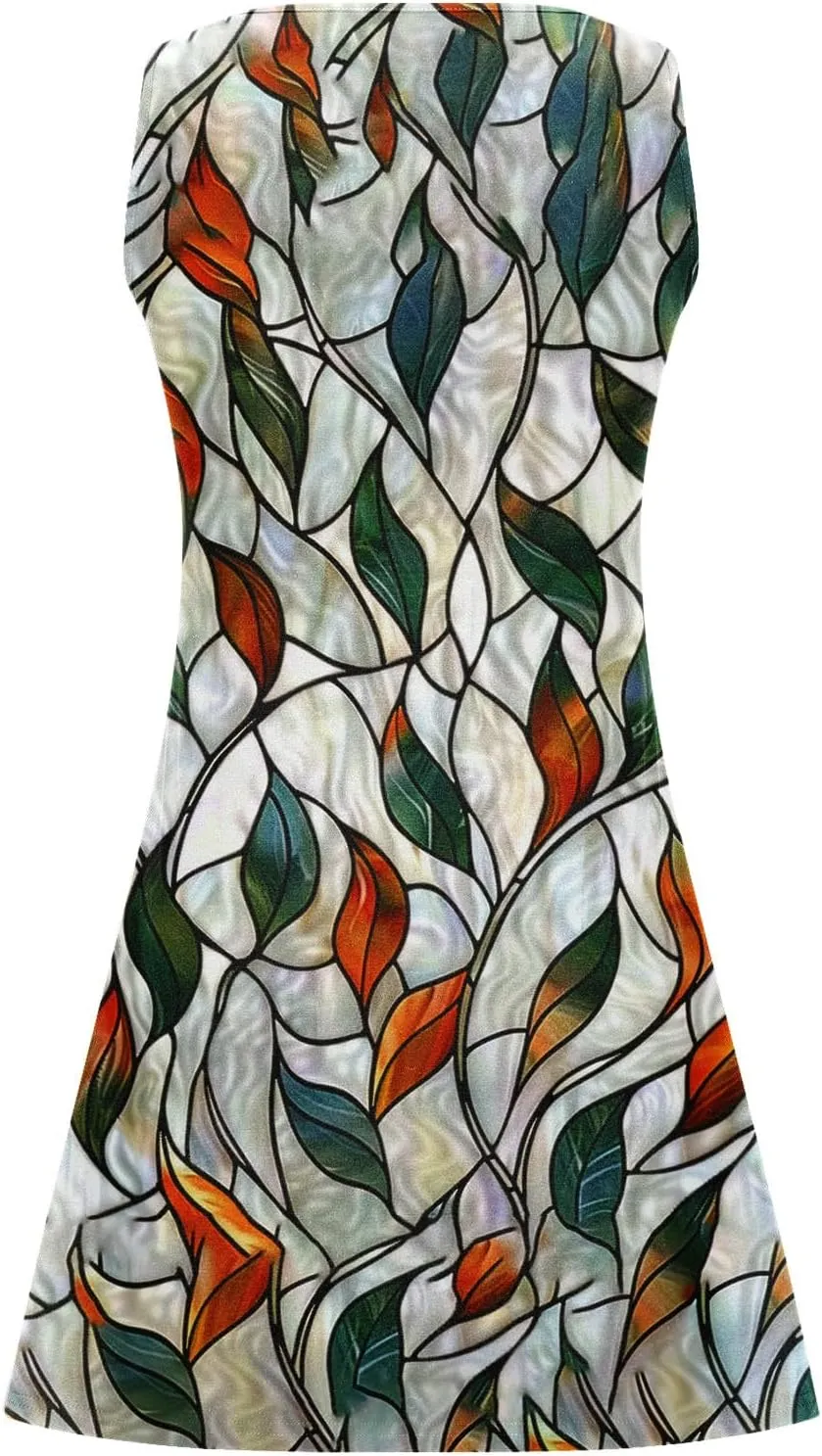 Summer Dresses for Women 2025 Beach Vacation Boho Floral Tunic Dress Sexy v Neck Sleeveless Mini Tank Sundress