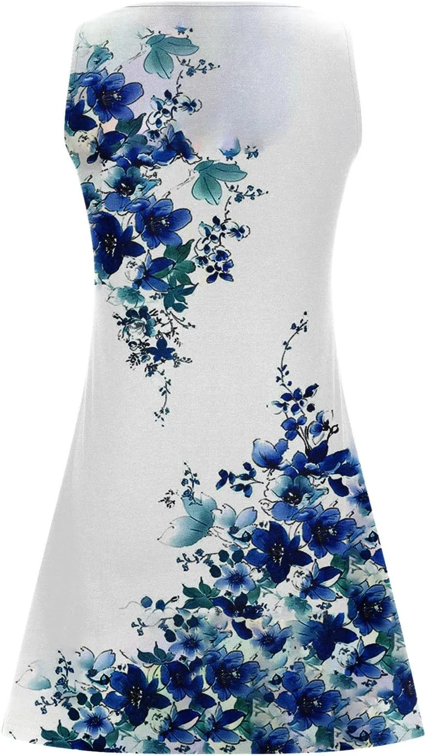 Summer Dresses for Women 2025 Beach Vacation Boho Floral Tunic Dress Sexy v Neck Sleeveless Mini Tank Sundress