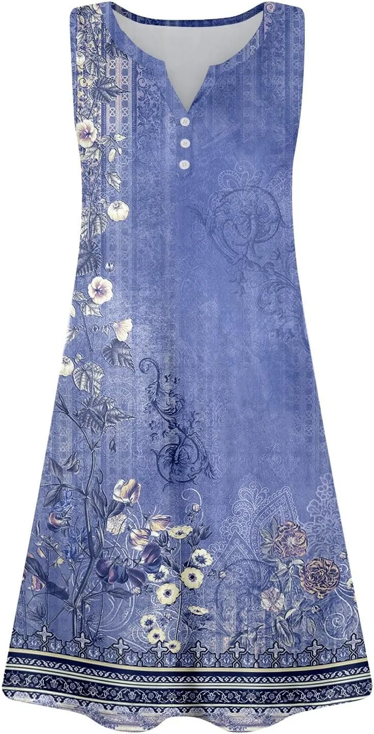 Summer Dresses for Women Casual Sleeveless Maxi Dresses Cute Floral Dress Wedding Guest Dress for Daily Traveling