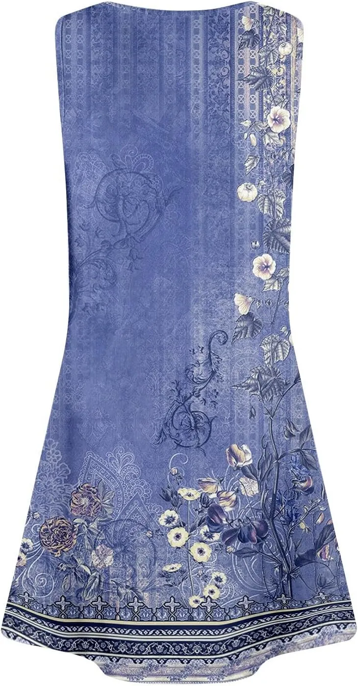 Summer Dresses for Women Casual Sleeveless Maxi Dresses Cute Floral Dress Wedding Guest Dress for Daily Traveling
