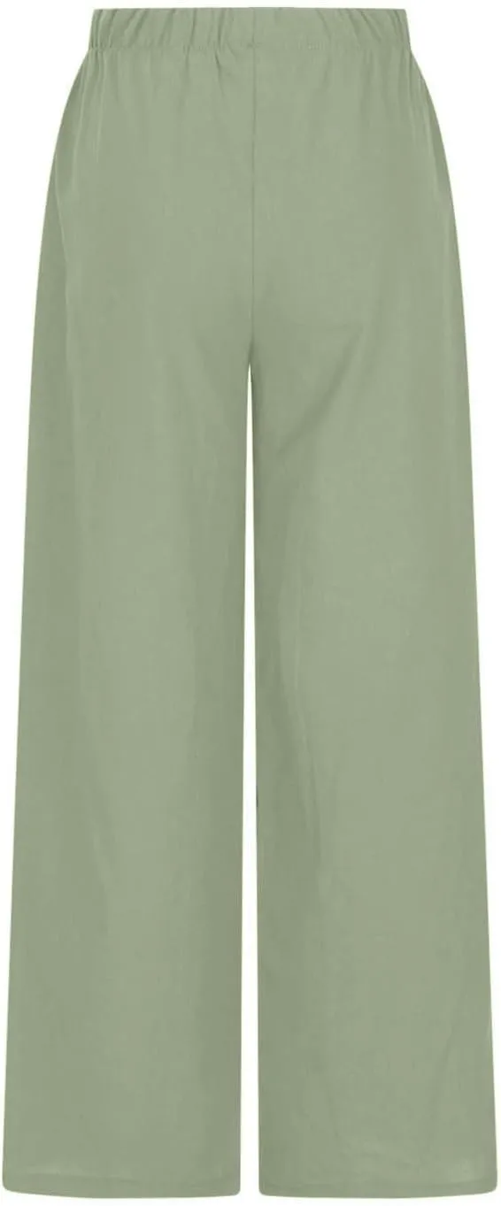 Summer Linen Wide Leg Pants for Women Casual Flowy Palazzo Pant Drawstring Elastic Waist Loose Fit Trousers