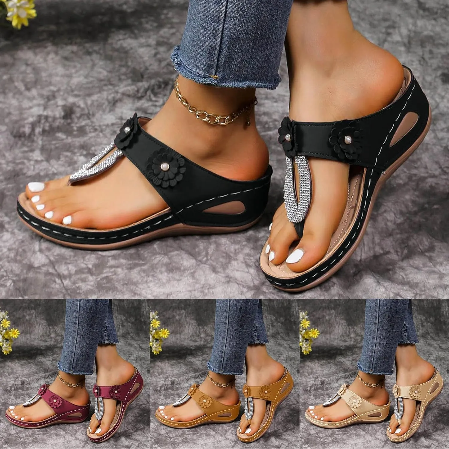 Summer Sandals for Women Wide Width Walking Sandals Dressy Comfortable Wedge Sandals Flip Flops Orthopedic Sandals