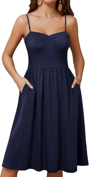 Sundresses for Women 2025 with Pockets Sleeveless Spaghetti Strap Aline Summer Dresses