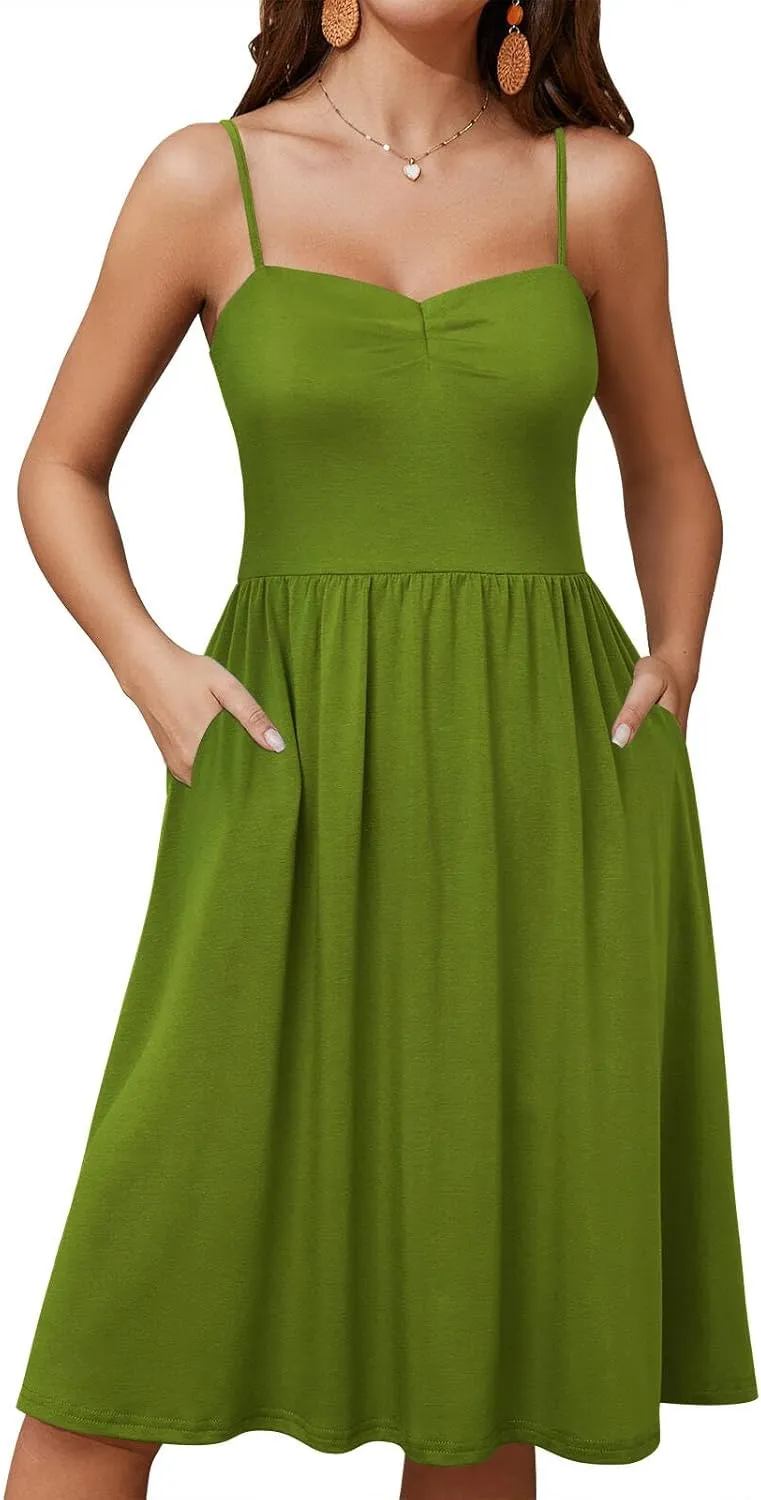 Sundresses for Women 2025 with Pockets Sleeveless Spaghetti Strap Aline Summer Dresses