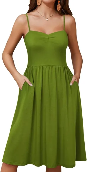 Sundresses for Women 2025 with Pockets Sleeveless Spaghetti Strap Aline Summer Dresses