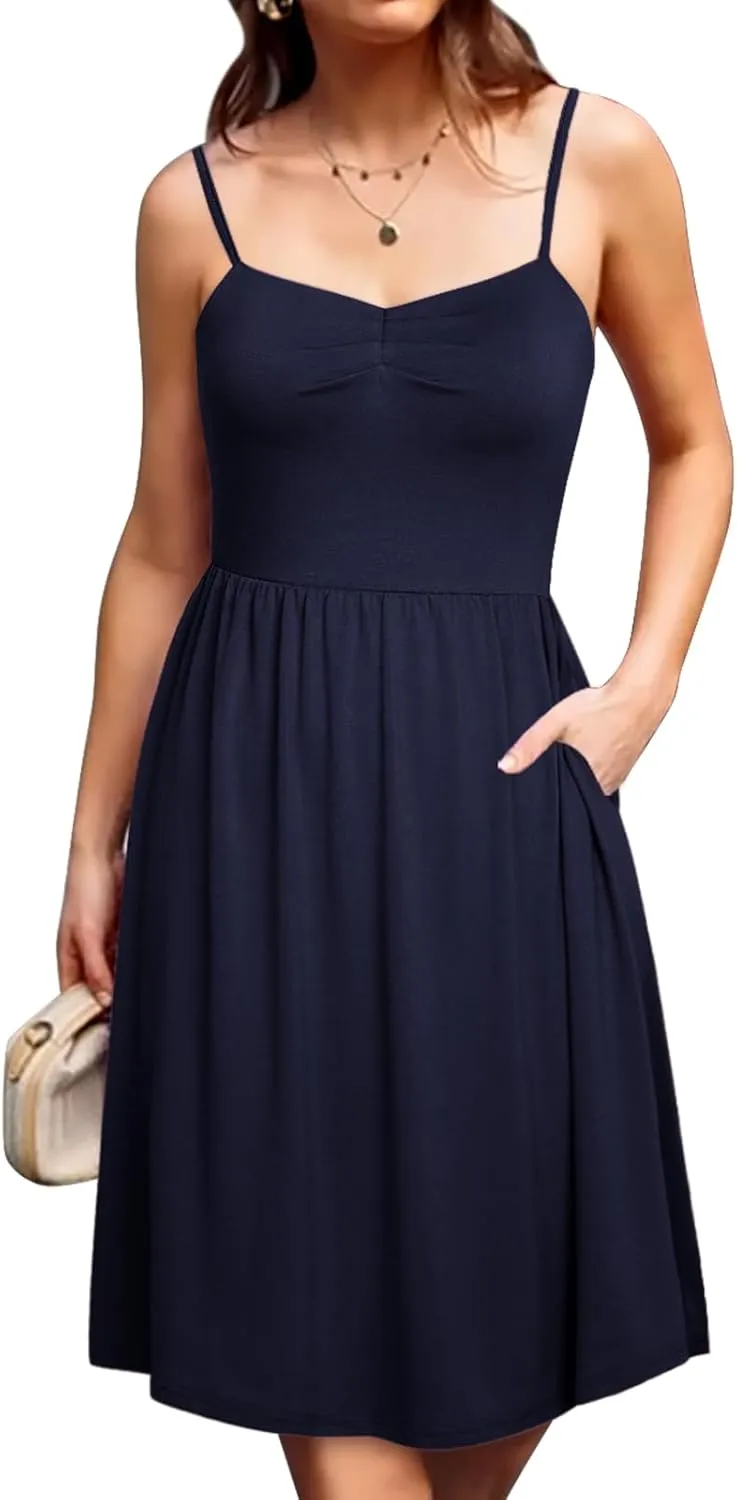 Sundresses for Women 2025 with Pockets Sleeveless Spaghetti Strap Aline Summer Dresses