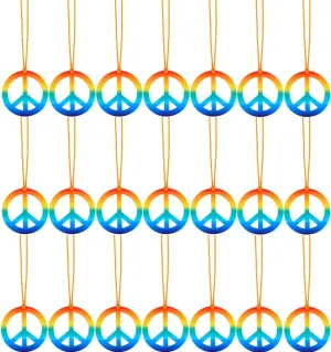 Tatuo 20 Pack Peace Sign Pendant Necklace Rainbow Hippie Necklace 60's 70's Costume Accessory Set for Hippie Birthday Party Accessories for Women Men