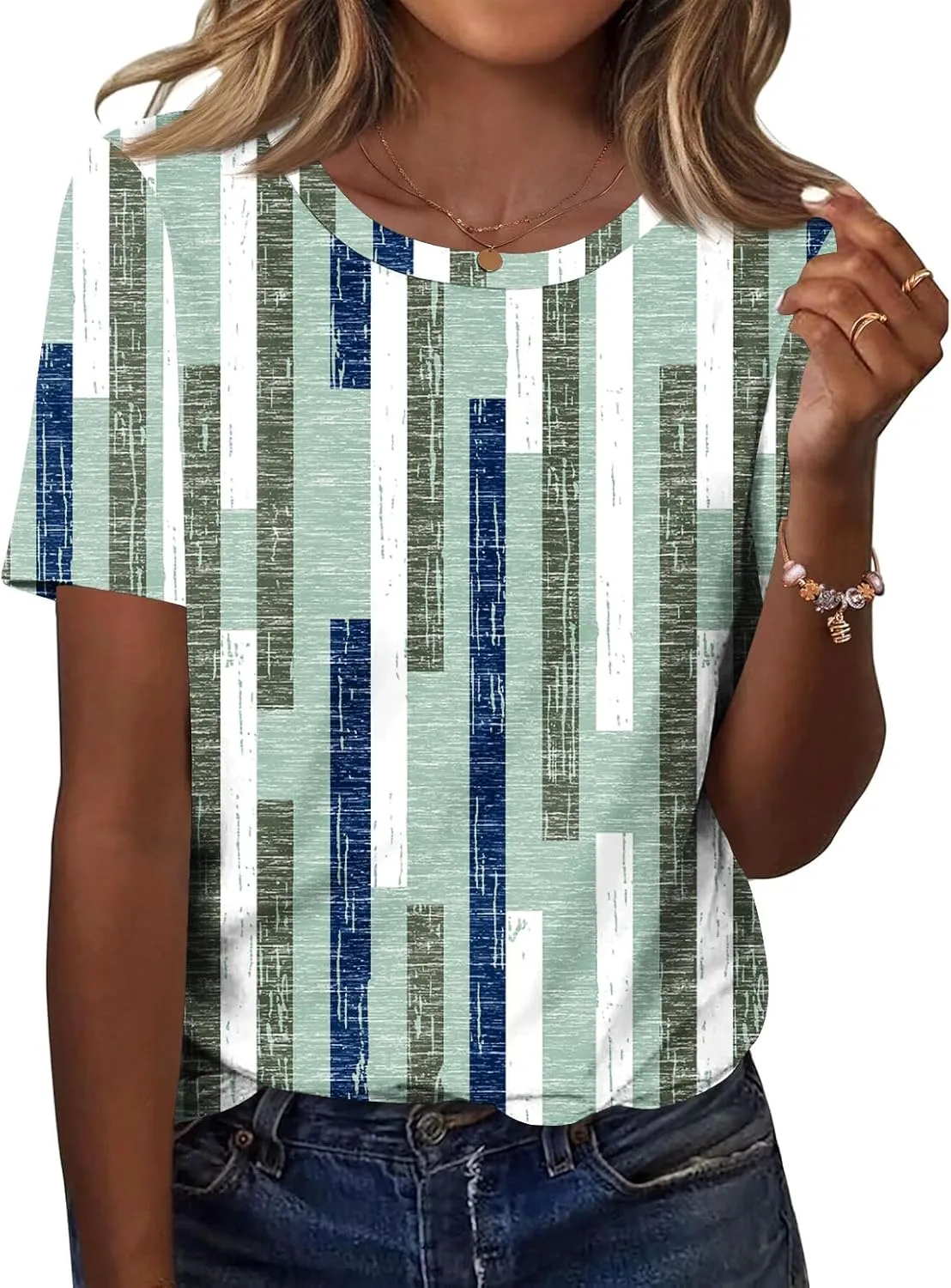 TCOT Women's Tops Summer Short Sleeve Crew Neck Shirts Dressy Casual Blouses for Women S-3XL