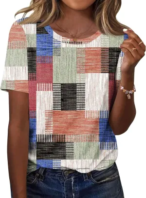 TCOT Women's Tops Summer Short Sleeve Crew Neck Shirts Dressy Casual Blouses for Women S-3XL