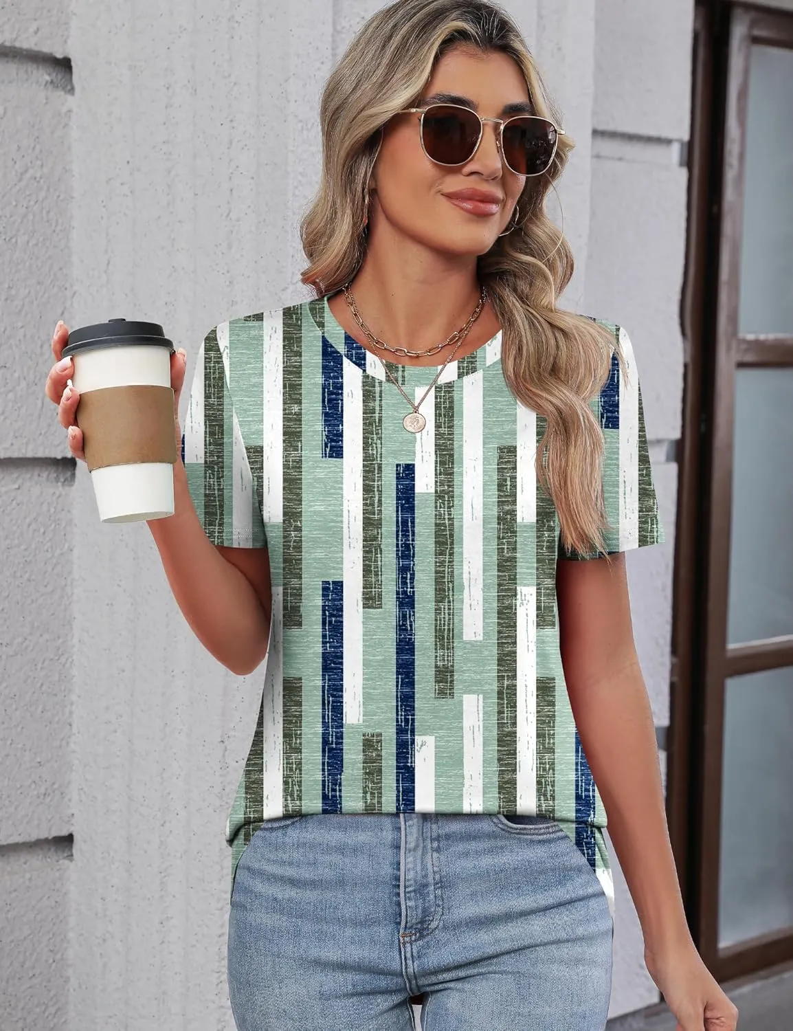 TCOT Women's Tops Summer Short Sleeve Crew Neck Shirts Dressy Casual Blouses for Women S-3XL