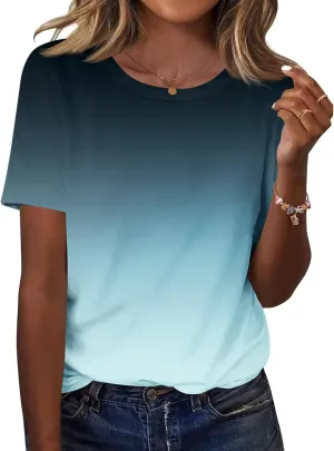 TCOT Women's Tops Summer Short Sleeve Crew Neck Shirts Dressy Casual Blouses for Women S-3XL