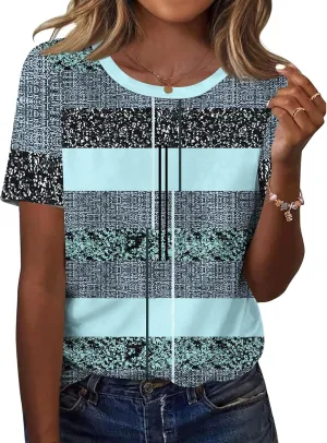 TCOT Women's Tops Summer Short Sleeve Crew Neck Shirts Dressy Casual Blouses for Women S-3XL