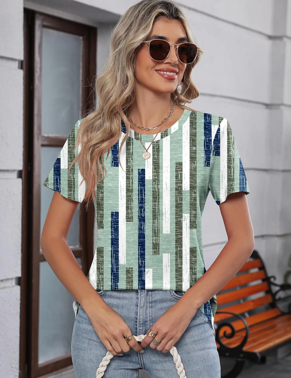 TCOT Women's Tops Summer Short Sleeve Crew Neck Shirts Dressy Casual Blouses for Women S-3XL