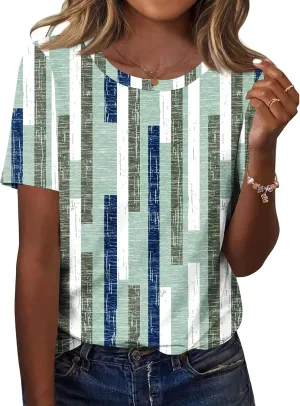 TCOT Women's Tops Summer Short Sleeve Crew Neck Shirts Dressy Casual Blouses for Women S-3XL